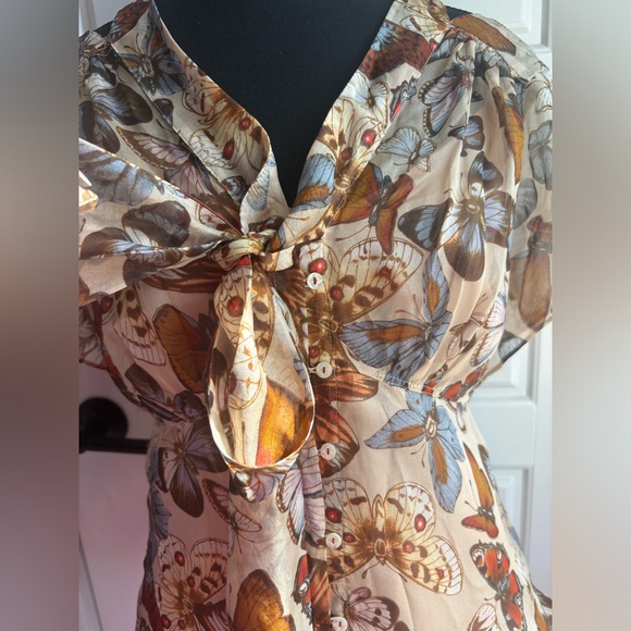 NWOT Moulinette Soeurs Anthropologie Silk Butterfly Blouse Flutter Sleeve Size 4 - Picture 3 of 9
